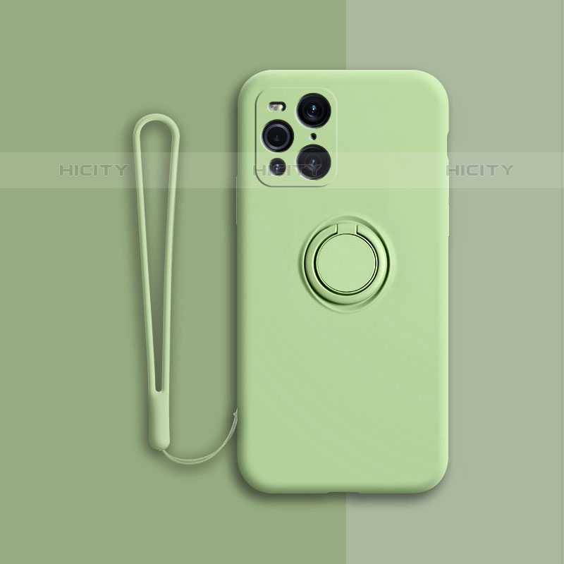 Funda Silicona Carcasa Ultrafina Goma con Magnetico Anillo de dedo Soporte para Oppo Find X3 Pro 5G Verde