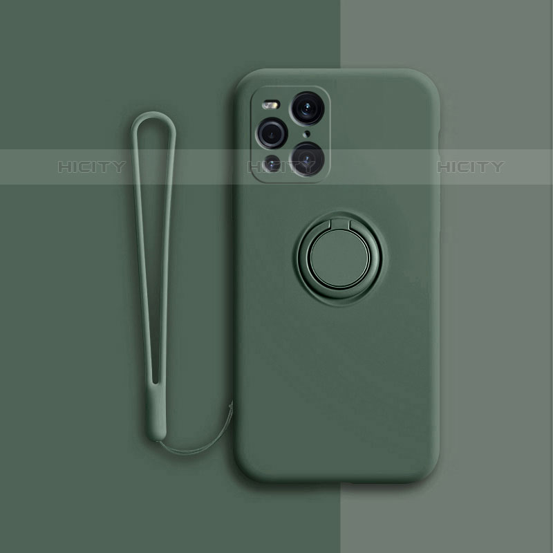 Funda Silicona Carcasa Ultrafina Goma con Magnetico Anillo de dedo Soporte para Oppo Find X3 Pro 5G Verde Noche