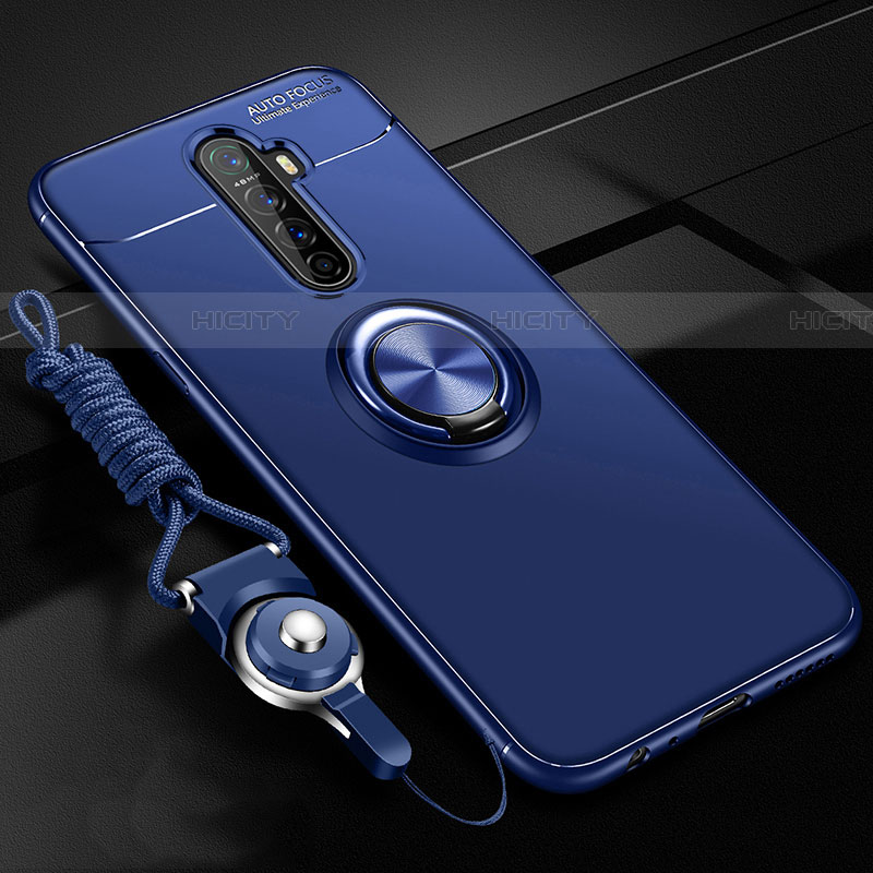 Funda Silicona Carcasa Ultrafina Goma con Magnetico Anillo de dedo Soporte para Oppo Reno Ace Azul