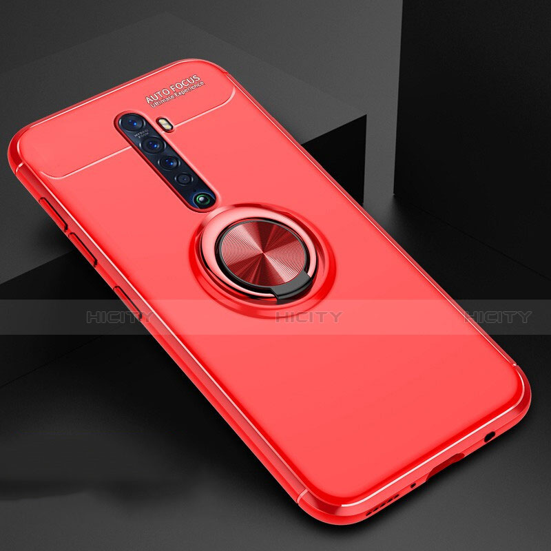 Funda Silicona Carcasa Ultrafina Goma con Magnetico Anillo de dedo Soporte para Oppo Reno2 Rojo