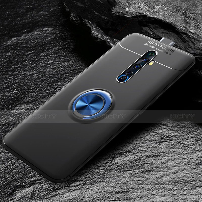 Funda Silicona Carcasa Ultrafina Goma con Magnetico Anillo de dedo Soporte para Oppo Reno2 Z Azul y Negro