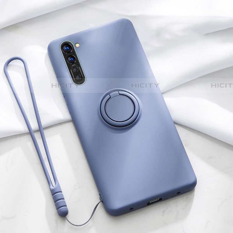 Funda Silicona Carcasa Ultrafina Goma con Magnetico Anillo de dedo Soporte para Oppo Reno3 Gris