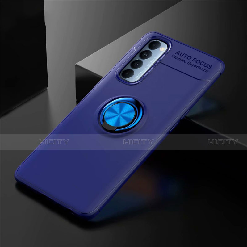 Funda Silicona Carcasa Ultrafina Goma con Magnetico Anillo de dedo Soporte para Oppo Reno4 Pro 4G Azul