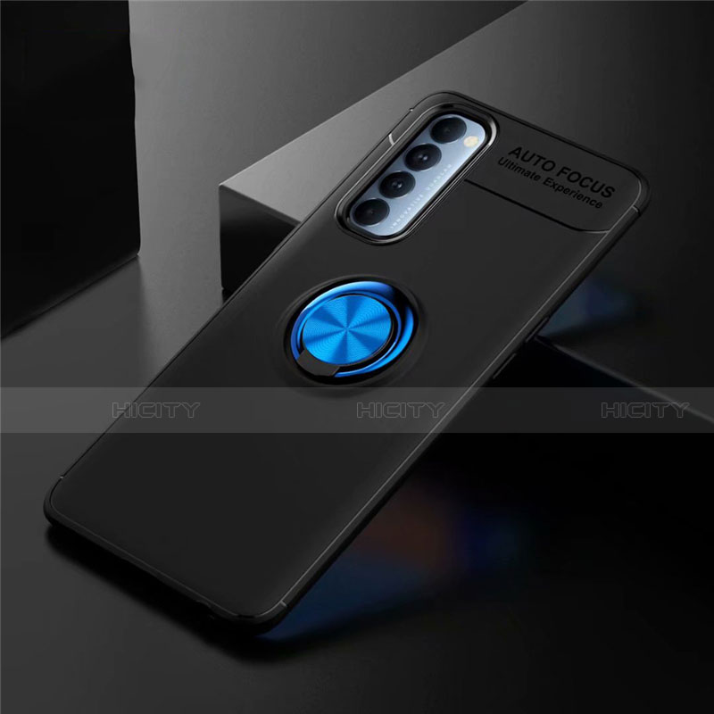 Funda Silicona Carcasa Ultrafina Goma con Magnetico Anillo de dedo Soporte para Oppo Reno4 Pro 4G Azul y Negro