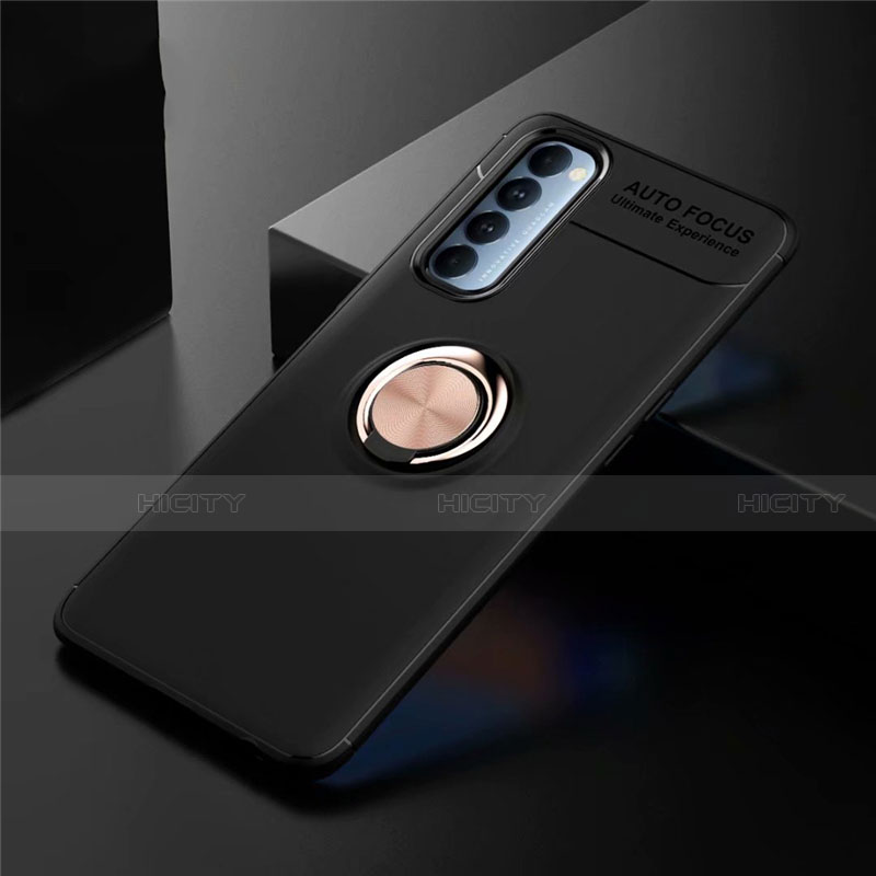 Funda Silicona Carcasa Ultrafina Goma con Magnetico Anillo de dedo Soporte para Oppo Reno4 Pro 4G Oro y Negro