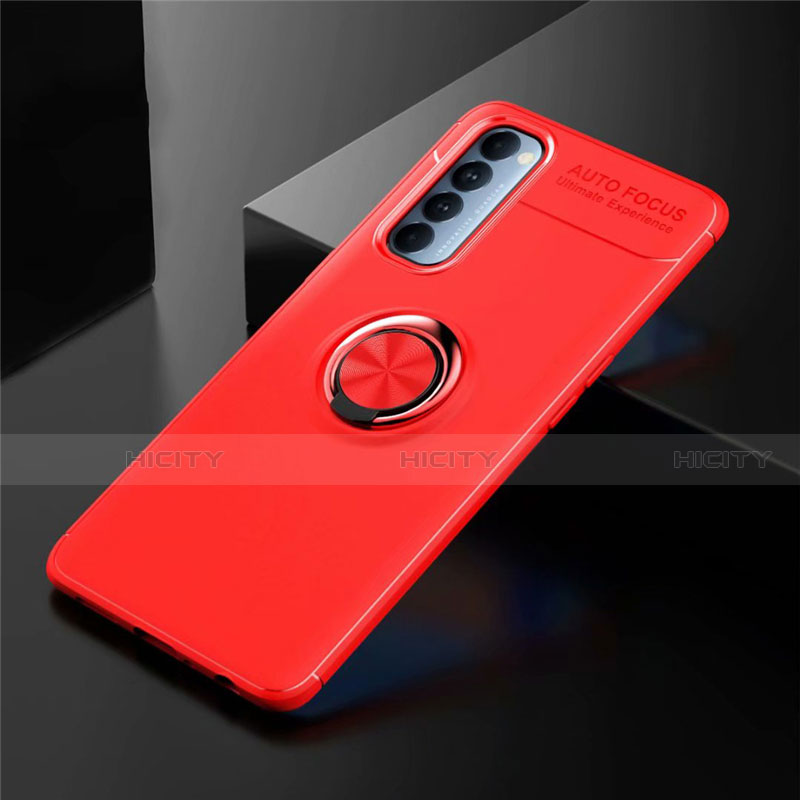 Funda Silicona Carcasa Ultrafina Goma con Magnetico Anillo de dedo Soporte para Oppo Reno4 Pro 4G Rojo