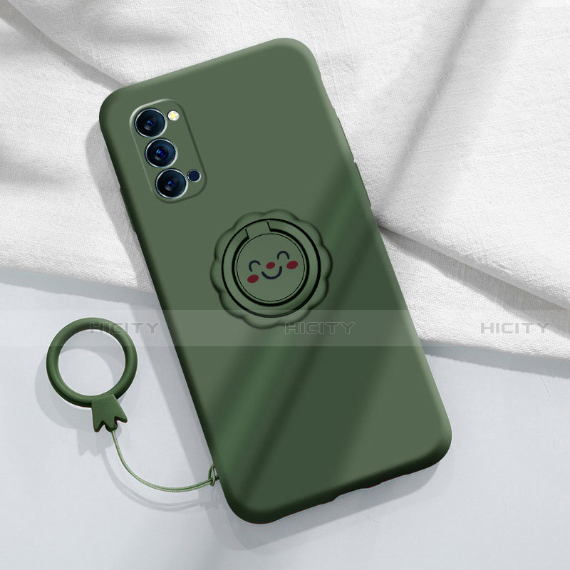 Funda Silicona Carcasa Ultrafina Goma con Magnetico Anillo de dedo Soporte para Oppo Reno4 Pro 5G Verde