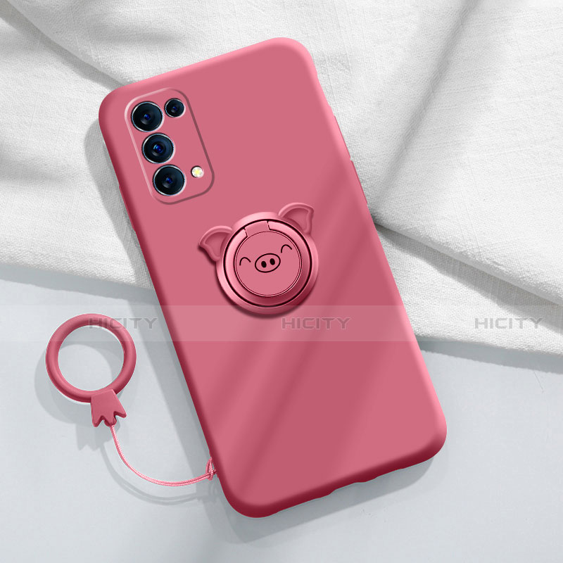 Funda Silicona Carcasa Ultrafina Goma con Magnetico Anillo de dedo Soporte para Oppo Reno5 Pro 5G