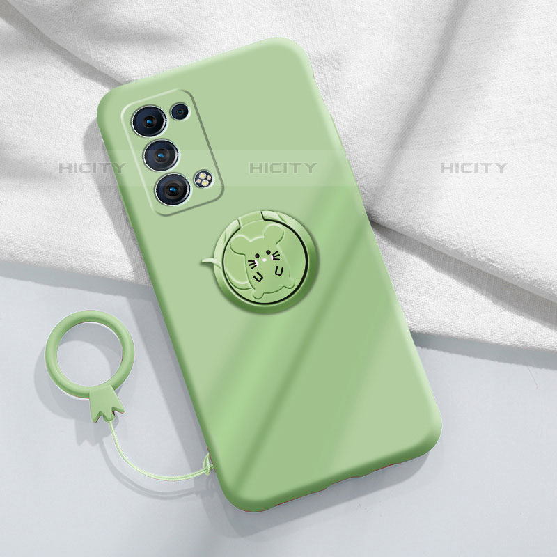 Funda Silicona Carcasa Ultrafina Goma con Magnetico Anillo de dedo Soporte para Oppo Reno6 Pro+ Plus 5G Menta Verde