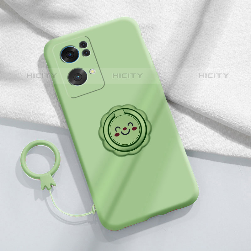 Funda Silicona Carcasa Ultrafina Goma con Magnetico Anillo de dedo Soporte para Oppo Reno7 Pro 5G Menta Verde