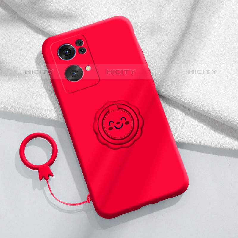 Funda Silicona Carcasa Ultrafina Goma con Magnetico Anillo de dedo Soporte para Oppo Reno7 Pro 5G Rojo