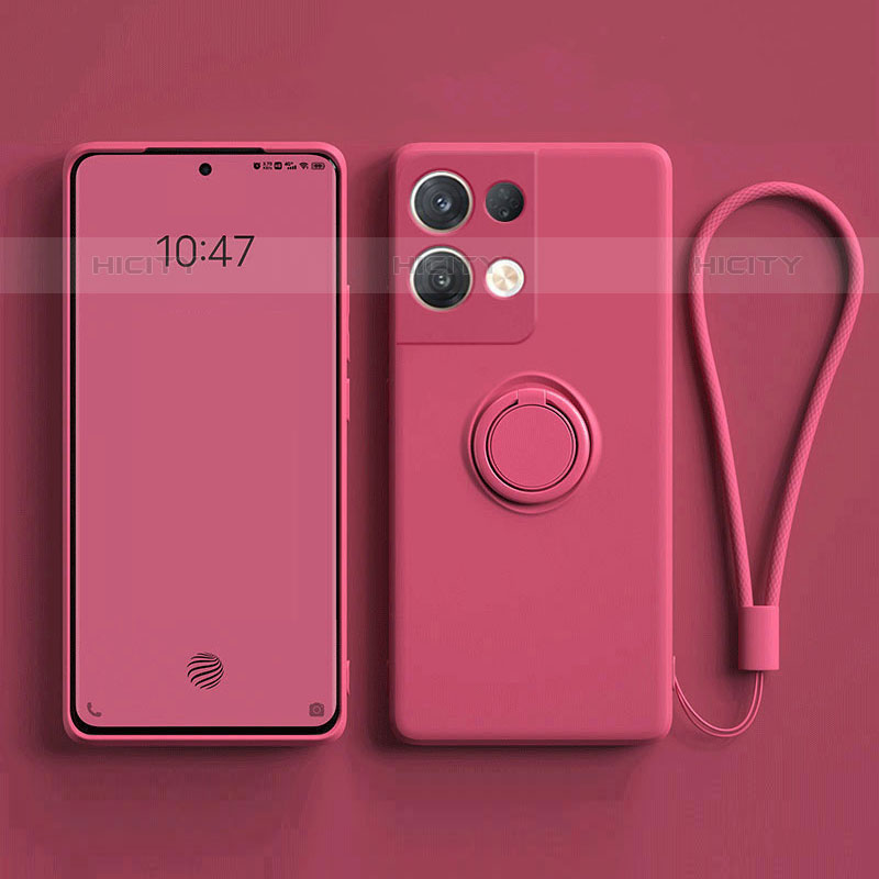 Funda Silicona Carcasa Ultrafina Goma con Magnetico Anillo de dedo Soporte para Oppo Reno8 Pro 5G Rosa Roja