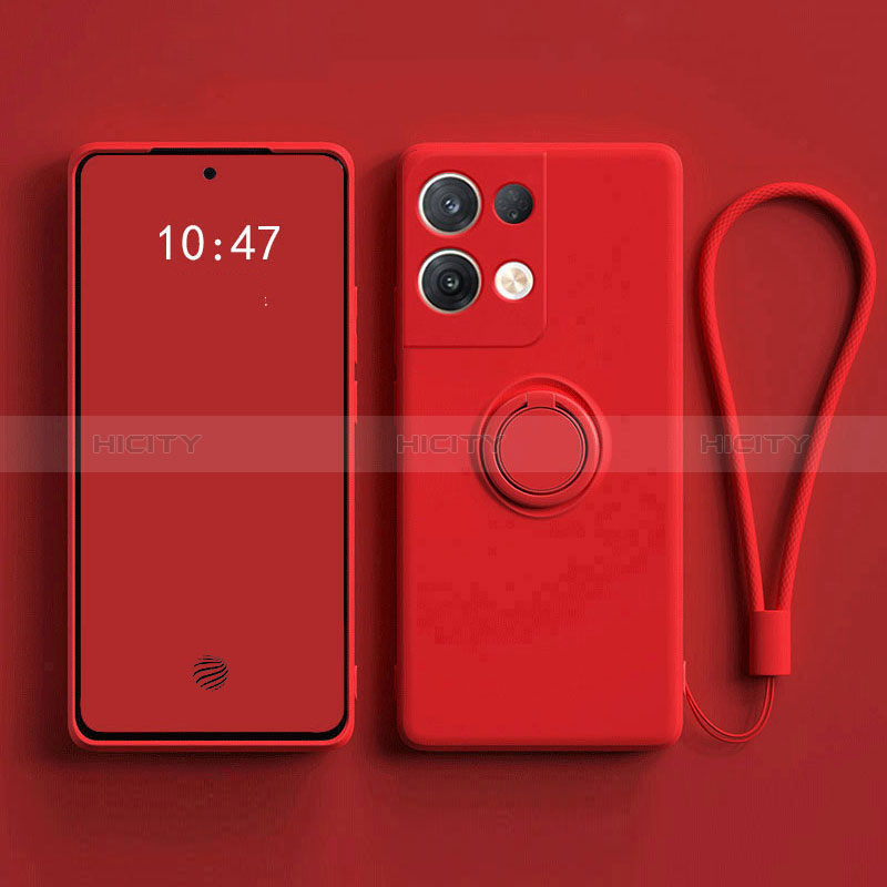 Funda Silicona Carcasa Ultrafina Goma con Magnetico Anillo de dedo Soporte para Oppo Reno9 Pro+ Plus 5G Rojo