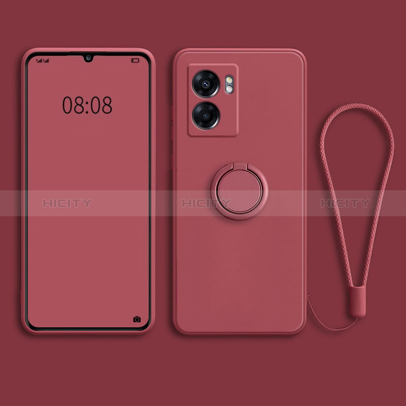 Funda Silicona Carcasa Ultrafina Goma con Magnetico Anillo de dedo Soporte para Realme Narzo 50 5G Rojo