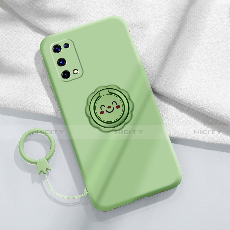 Funda Silicona Carcasa Ultrafina Goma con Magnetico Anillo de dedo Soporte para Realme V15 5G Menta Verde