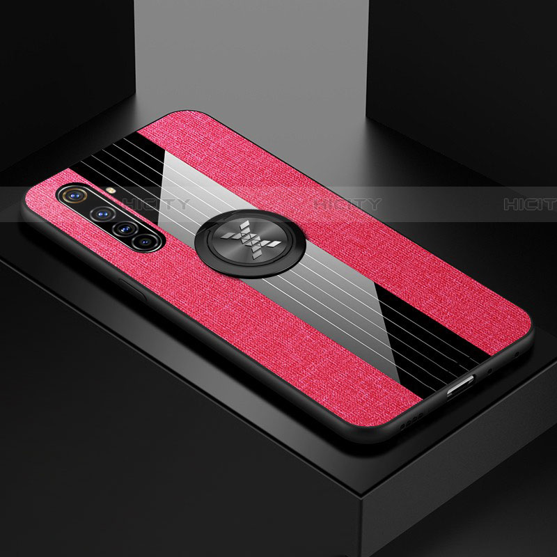 Funda Silicona Carcasa Ultrafina Goma con Magnetico Anillo de dedo Soporte para Realme X50 Pro 5G Rosa Roja