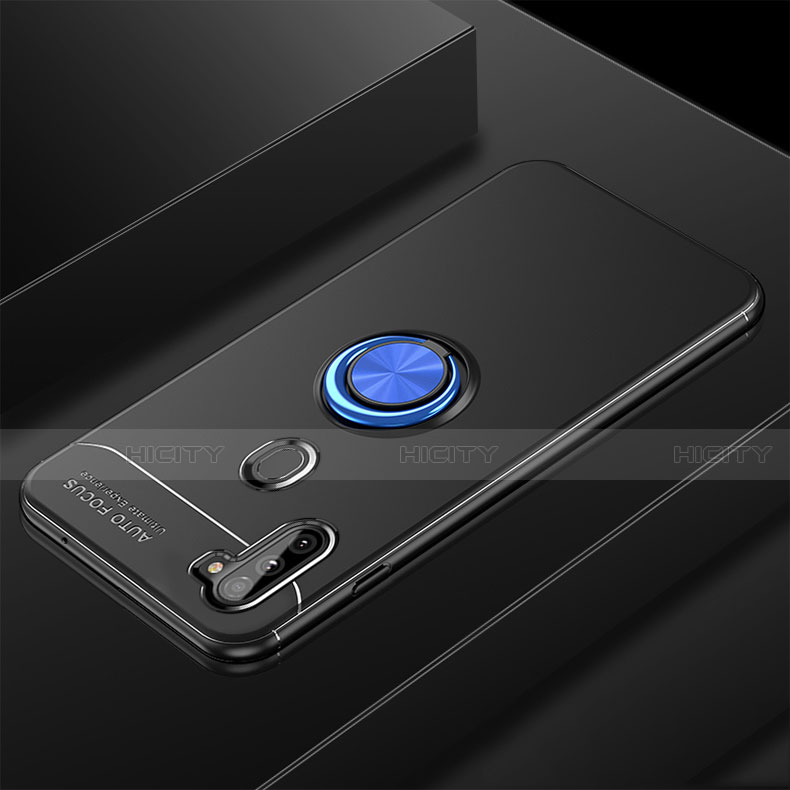 Funda Silicona Carcasa Ultrafina Goma con Magnetico Anillo de dedo Soporte para Samsung Galaxy A11 Azul y Negro