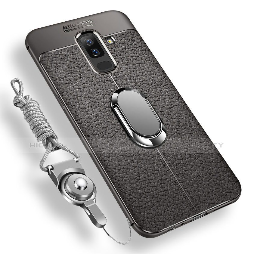 Funda Silicona Carcasa Ultrafina Goma con Magnetico Anillo de dedo Soporte para Samsung Galaxy A6 Plus (2018) Gris