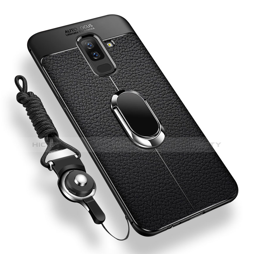 Funda Silicona Carcasa Ultrafina Goma con Magnetico Anillo de dedo Soporte para Samsung Galaxy A6 Plus (2018) Negro