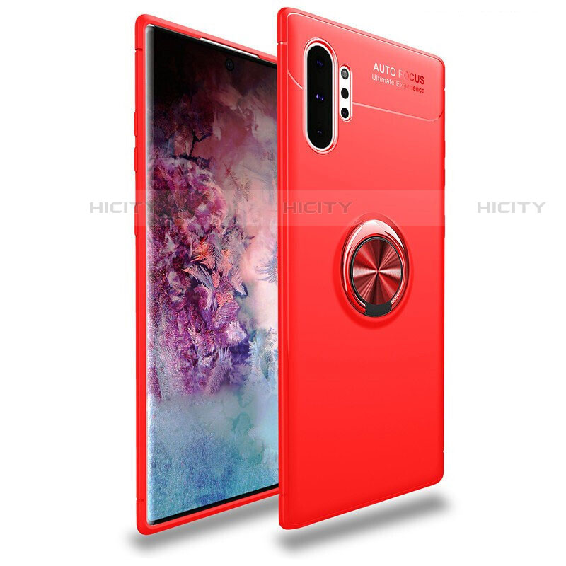 Funda Silicona Carcasa Ultrafina Goma con Magnetico Anillo de dedo Soporte para Samsung Galaxy Note 10 Plus Rojo