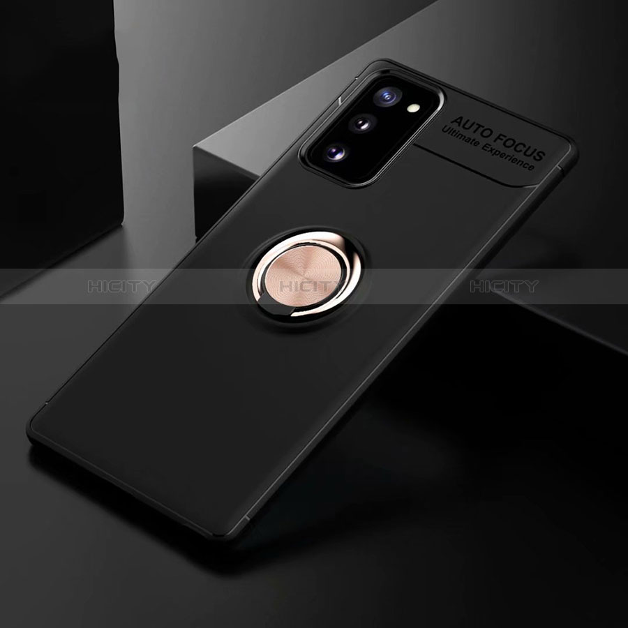 Funda Silicona Carcasa Ultrafina Goma con Magnetico Anillo de dedo Soporte para Samsung Galaxy S20 FE 4G Oro y Negro