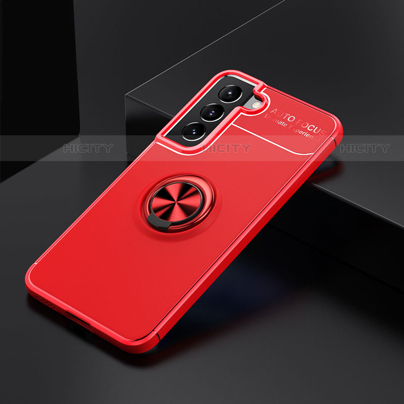 Funda Silicona Carcasa Ultrafina Goma con Magnetico Anillo de dedo Soporte para Samsung Galaxy S22 Plus 5G Rojo