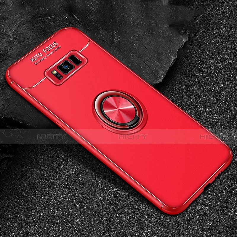 Funda Silicona Carcasa Ultrafina Goma con Magnetico Anillo de dedo Soporte para Samsung Galaxy S8 Rojo