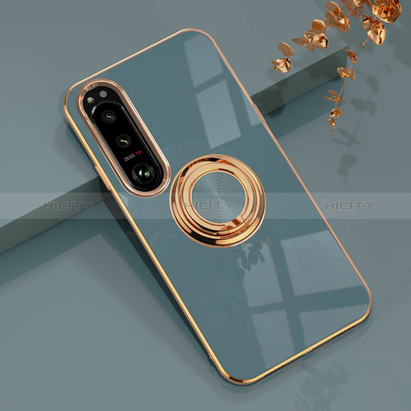 Funda Silicona Carcasa Ultrafina Goma con Magnetico Anillo de dedo Soporte para Sony Xperia 1 IV