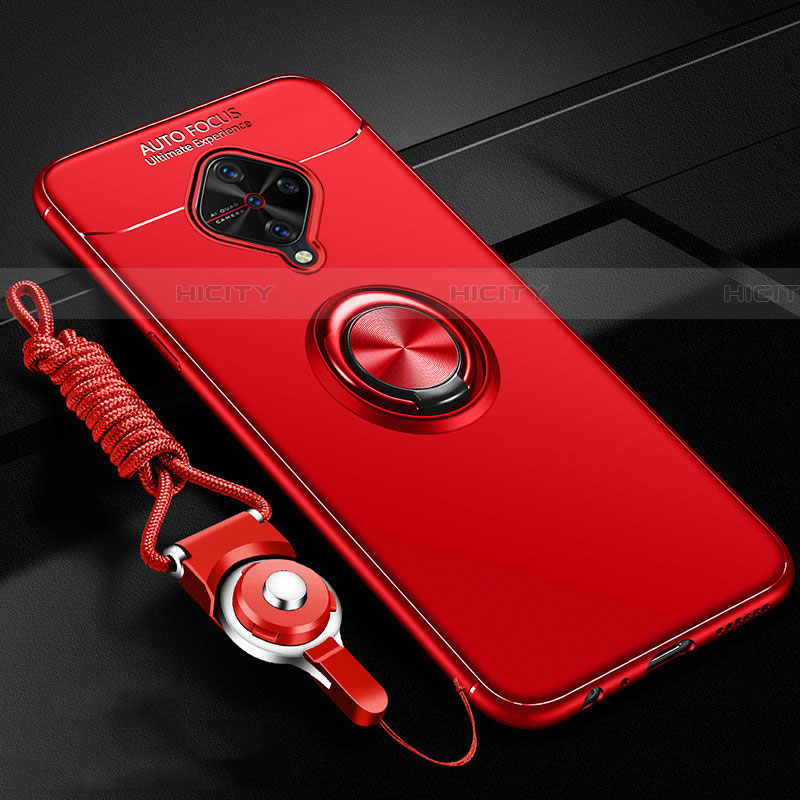 Funda Silicona Carcasa Ultrafina Goma con Magnetico Anillo de dedo Soporte para Vivo X50 Lite Rojo