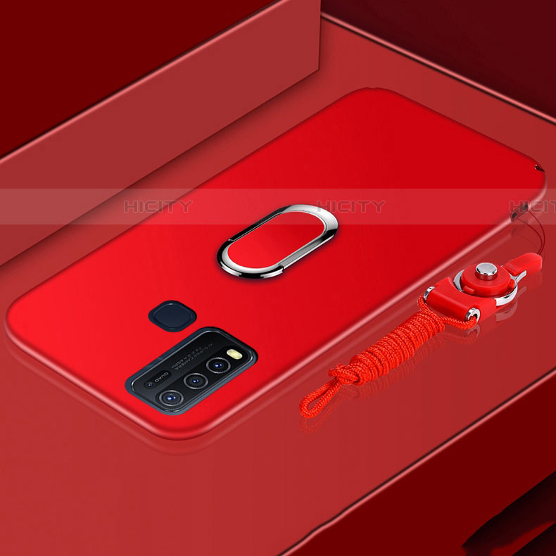 Funda Silicona Carcasa Ultrafina Goma con Magnetico Anillo de dedo Soporte para Vivo Y50 Rojo