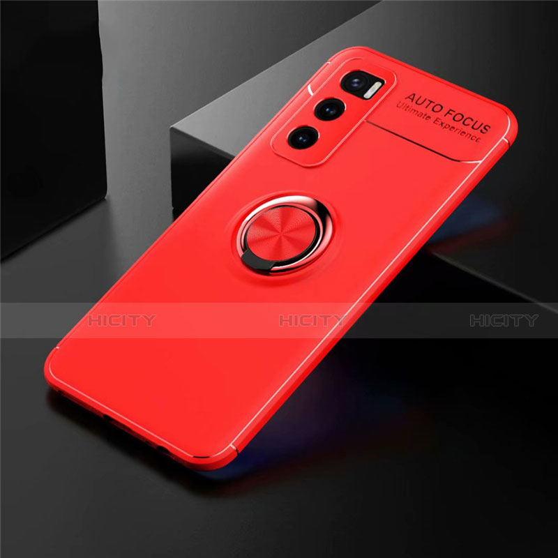 Funda Silicona Carcasa Ultrafina Goma con Magnetico Anillo de dedo Soporte para Vivo Y70 (2020) Rojo