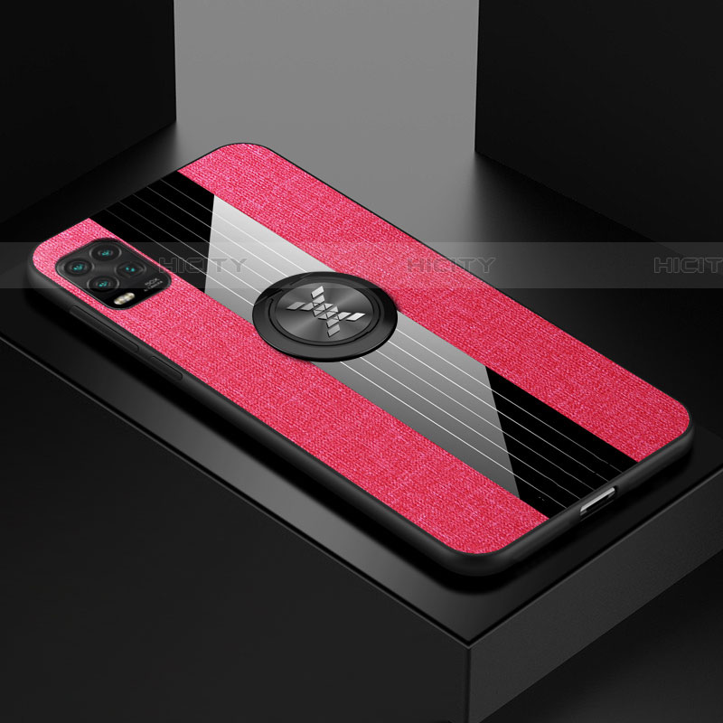 Funda Silicona Carcasa Ultrafina Goma con Magnetico Anillo de dedo Soporte para Xiaomi Mi 10 Lite Rosa Roja