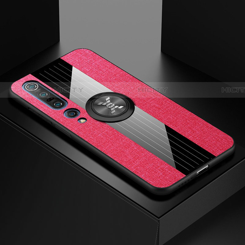 Funda Silicona Carcasa Ultrafina Goma con Magnetico Anillo de dedo Soporte para Xiaomi Mi 10 Pro Rojo