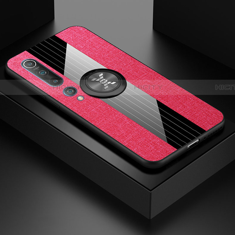 Funda Silicona Carcasa Ultrafina Goma con Magnetico Anillo de dedo Soporte para Xiaomi Mi 10 Rojo