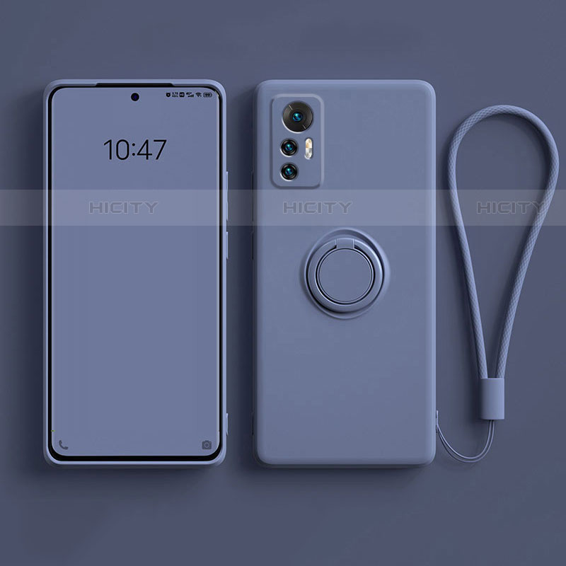 Funda Silicona Carcasa Ultrafina Goma con Magnetico Anillo de dedo Soporte para Xiaomi Mi 12 5G Gris Lavanda