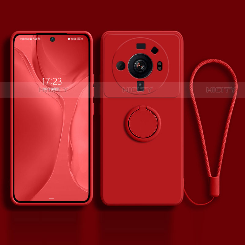 Funda Silicona Carcasa Ultrafina Goma con Magnetico Anillo de dedo Soporte para Xiaomi Mi 12S Ultra 5G Rojo