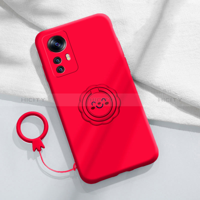 Funda Silicona Carcasa Ultrafina Goma con Magnetico Anillo de dedo Soporte para Xiaomi Mi 12T Pro 5G Rojo