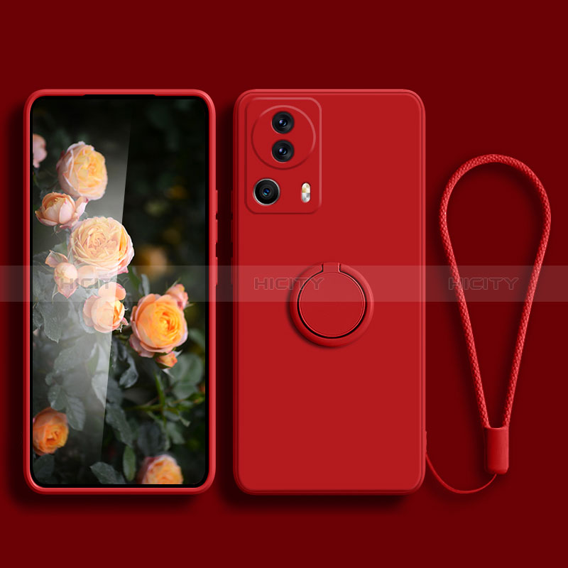 Funda Silicona Carcasa Ultrafina Goma con Magnetico Anillo de dedo Soporte para Xiaomi Mi 13 Lite 5G Rojo