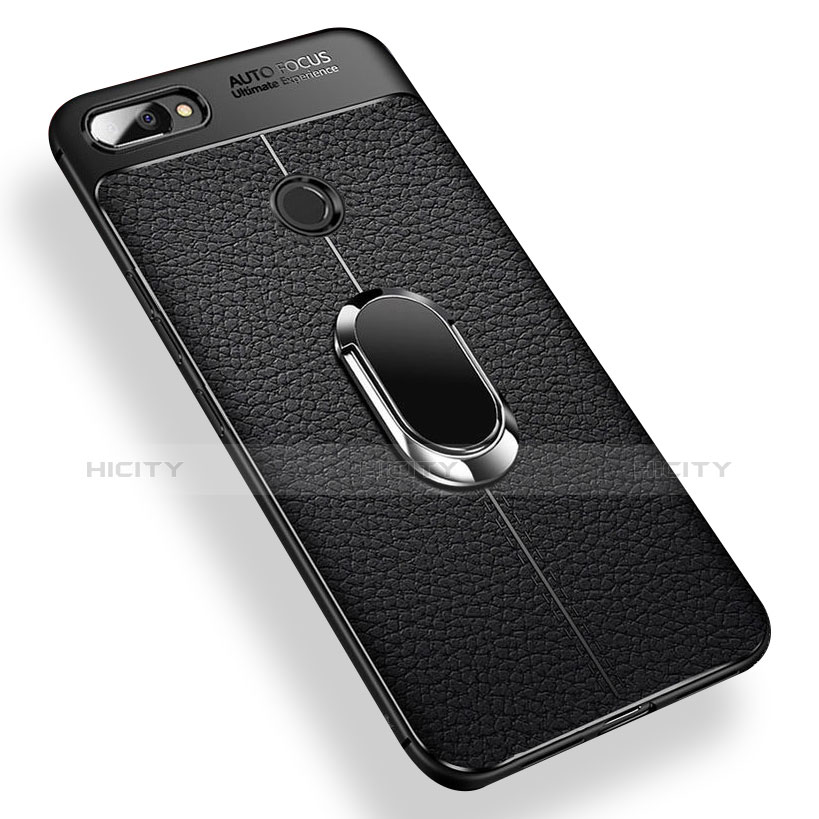 Funda Silicona Carcasa Ultrafina Goma con Magnetico Anillo de dedo Soporte para Xiaomi Mi 8 Lite Negro