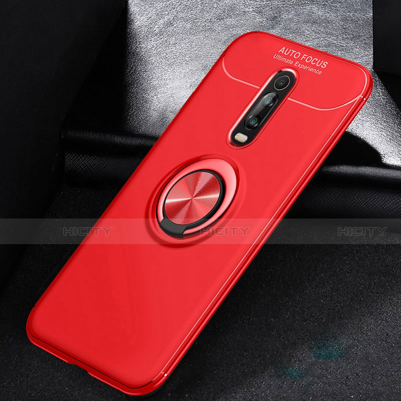 Funda Silicona Carcasa Ultrafina Goma con Magnetico Anillo de dedo Soporte para Xiaomi Mi 9T Rojo