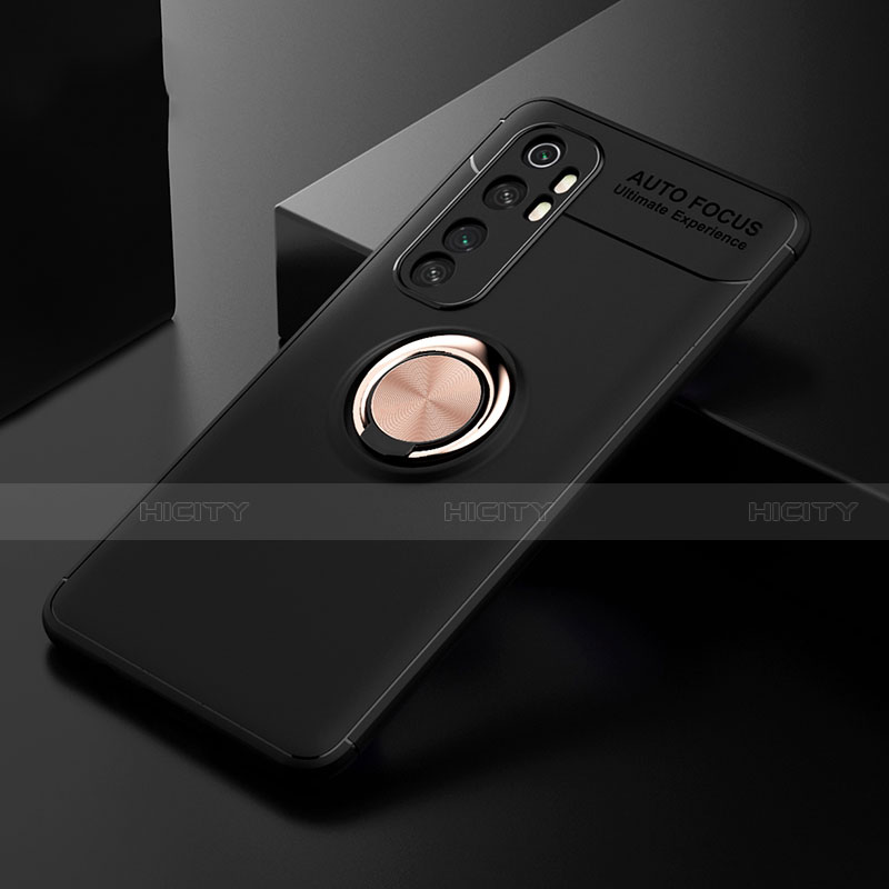 Funda Silicona Carcasa Ultrafina Goma con Magnetico Anillo de dedo Soporte para Xiaomi Mi Note 10 Lite Oro y Negro