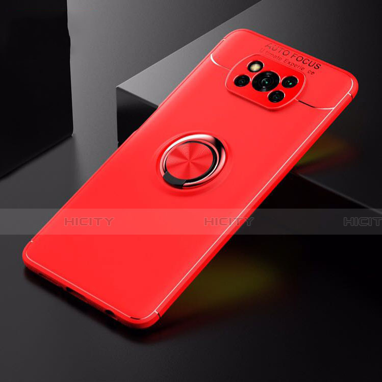 Funda Silicona Carcasa Ultrafina Goma con Magnetico Anillo de dedo Soporte para Xiaomi Poco X3 Pro Rojo