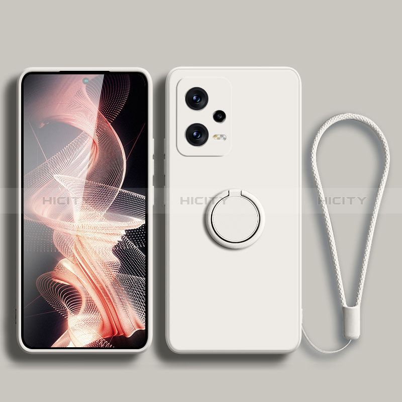 Funda Silicona Carcasa Ultrafina Goma con Magnetico Anillo de dedo Soporte para Xiaomi Poco X5 5G Blanco