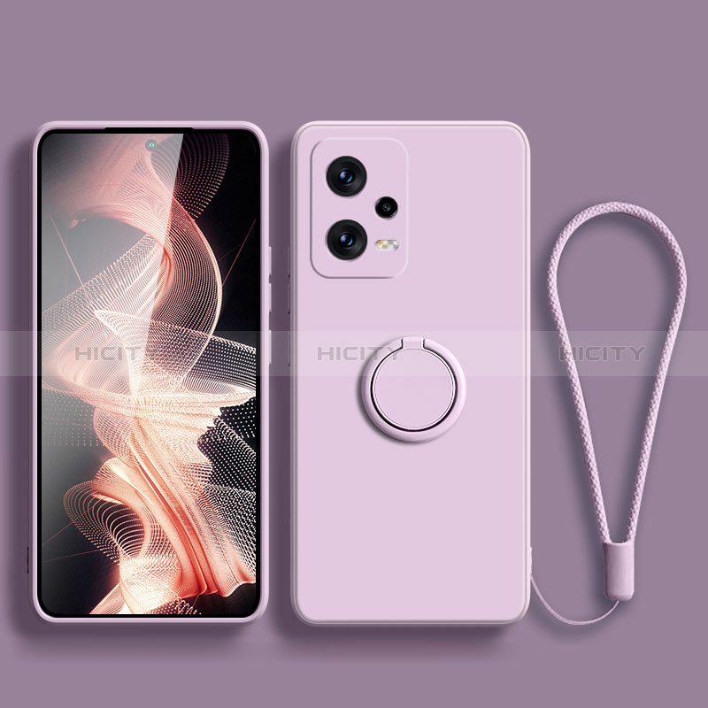 Funda Silicona Carcasa Ultrafina Goma con Magnetico Anillo de dedo Soporte para Xiaomi Poco X5 5G Purpura Claro