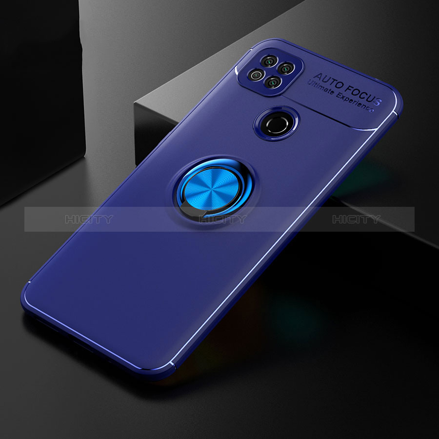 Funda Silicona Carcasa Ultrafina Goma con Magnetico Anillo de dedo Soporte para Xiaomi Redmi 9 Activ Azul