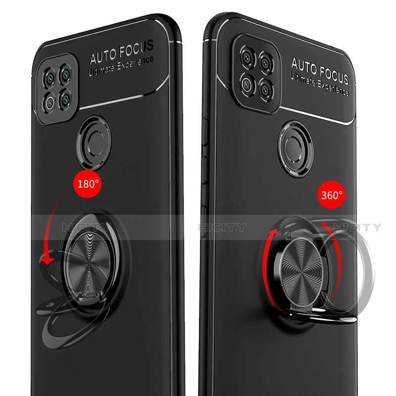 Funda Silicona Carcasa Ultrafina Goma con Magnetico Anillo de dedo Soporte para Xiaomi Redmi 9 India