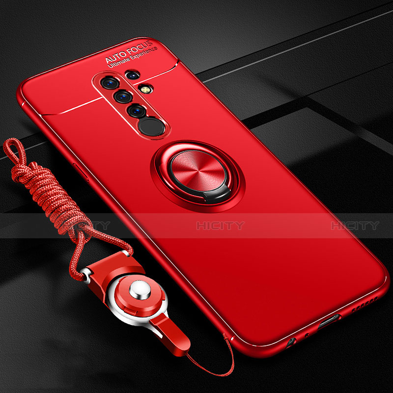 Funda Silicona Carcasa Ultrafina Goma con Magnetico Anillo de dedo Soporte para Xiaomi Redmi 9 Prime India Rojo