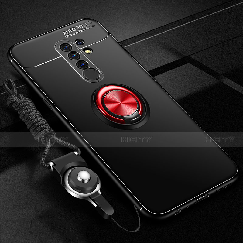 Funda Silicona Carcasa Ultrafina Goma con Magnetico Anillo de dedo Soporte para Xiaomi Redmi 9 Prime India Rojo y Negro