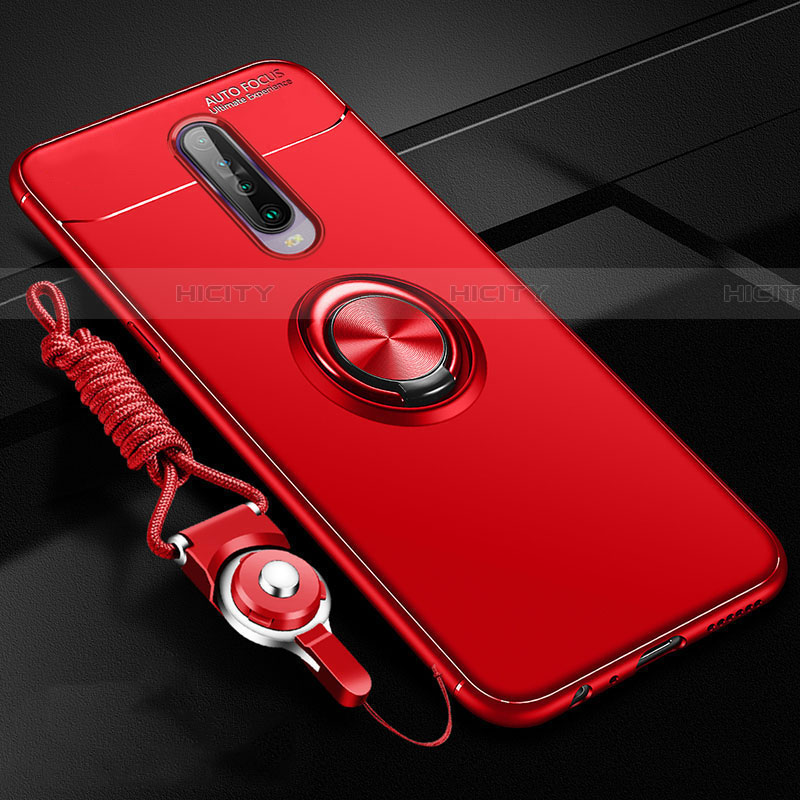 Funda Silicona Carcasa Ultrafina Goma con Magnetico Anillo de dedo Soporte para Xiaomi Redmi K30 4G Rojo