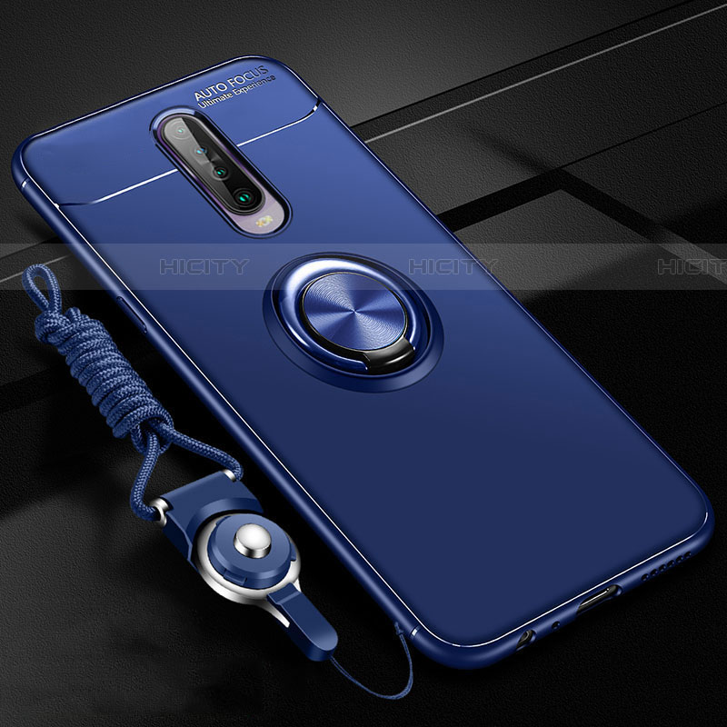 Funda Silicona Carcasa Ultrafina Goma con Magnetico Anillo de dedo Soporte para Xiaomi Redmi K30i 5G Azul